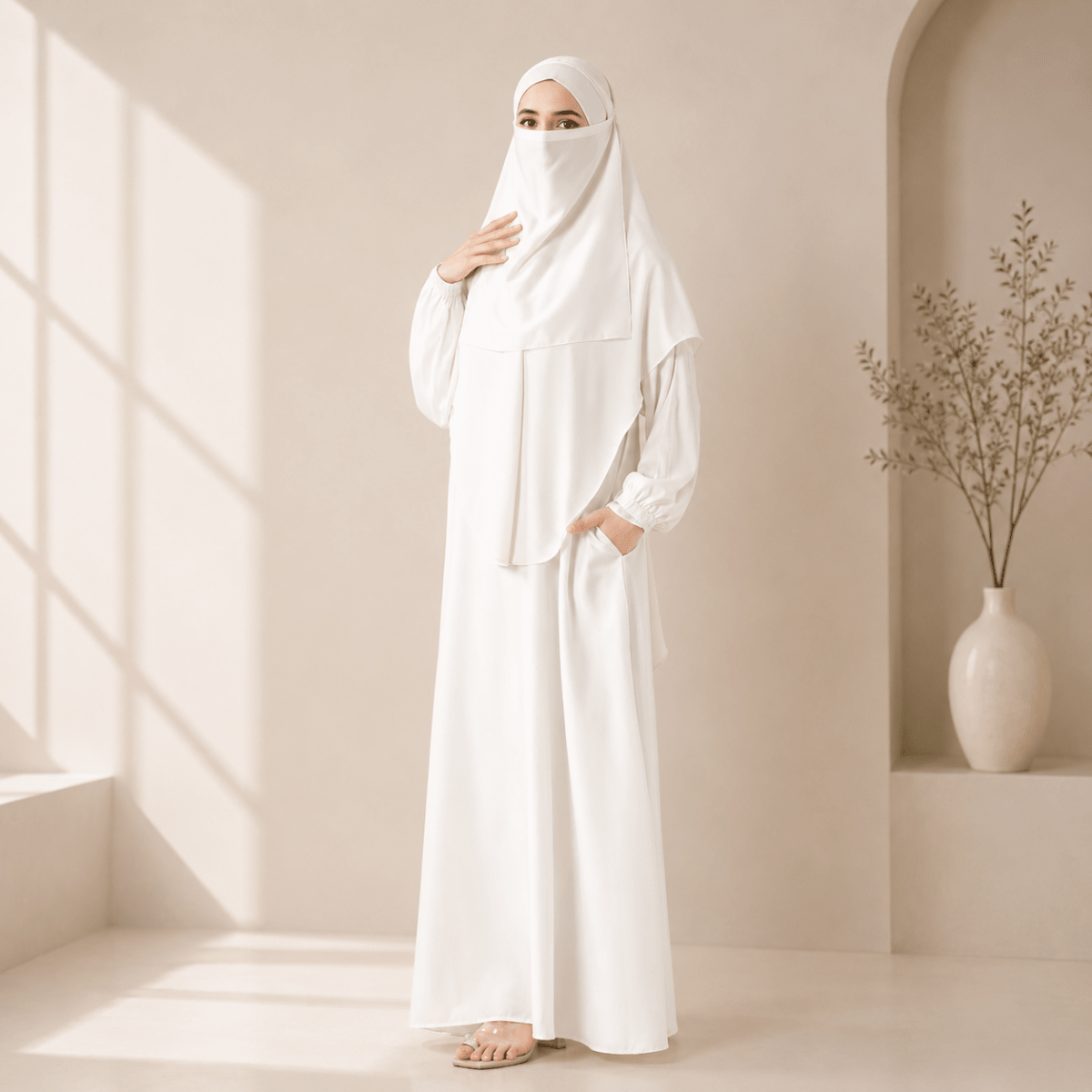 Abaya With Niqab and Khimar | Satin Niqab Khimar and Abaya (MK024) - Mariam's Collection