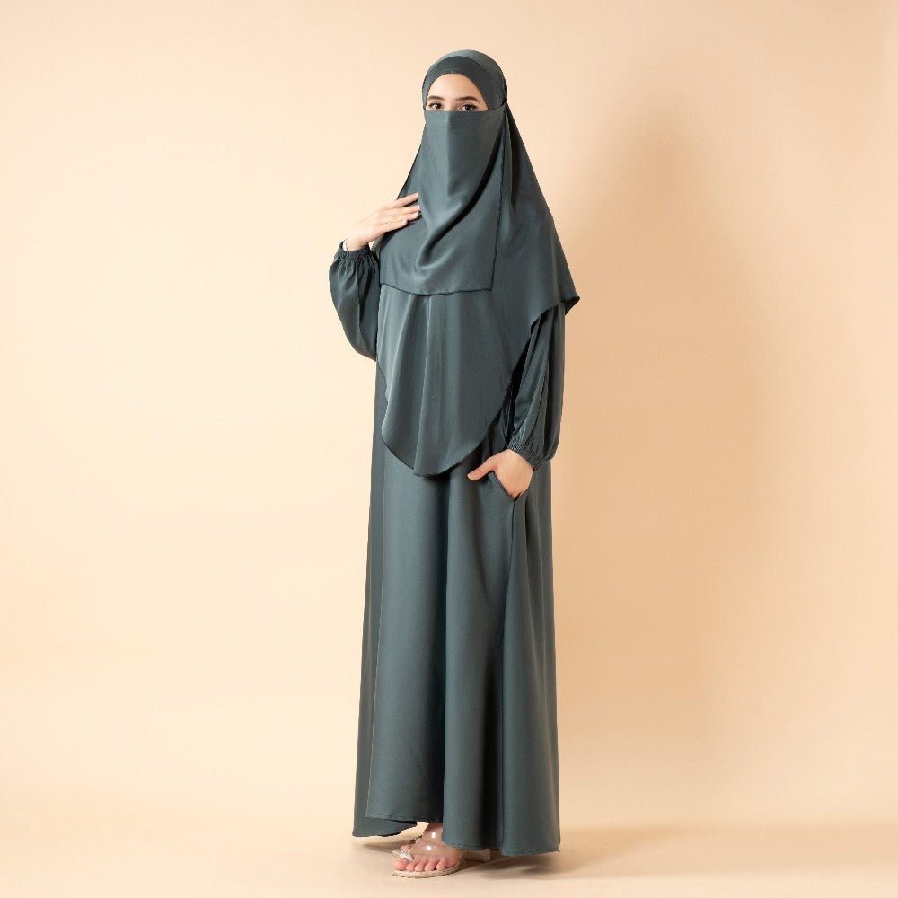 Abaya With Niqab and Khimar | Satin Niqab Khimar and Abaya(MK024) - Mariam's Collection