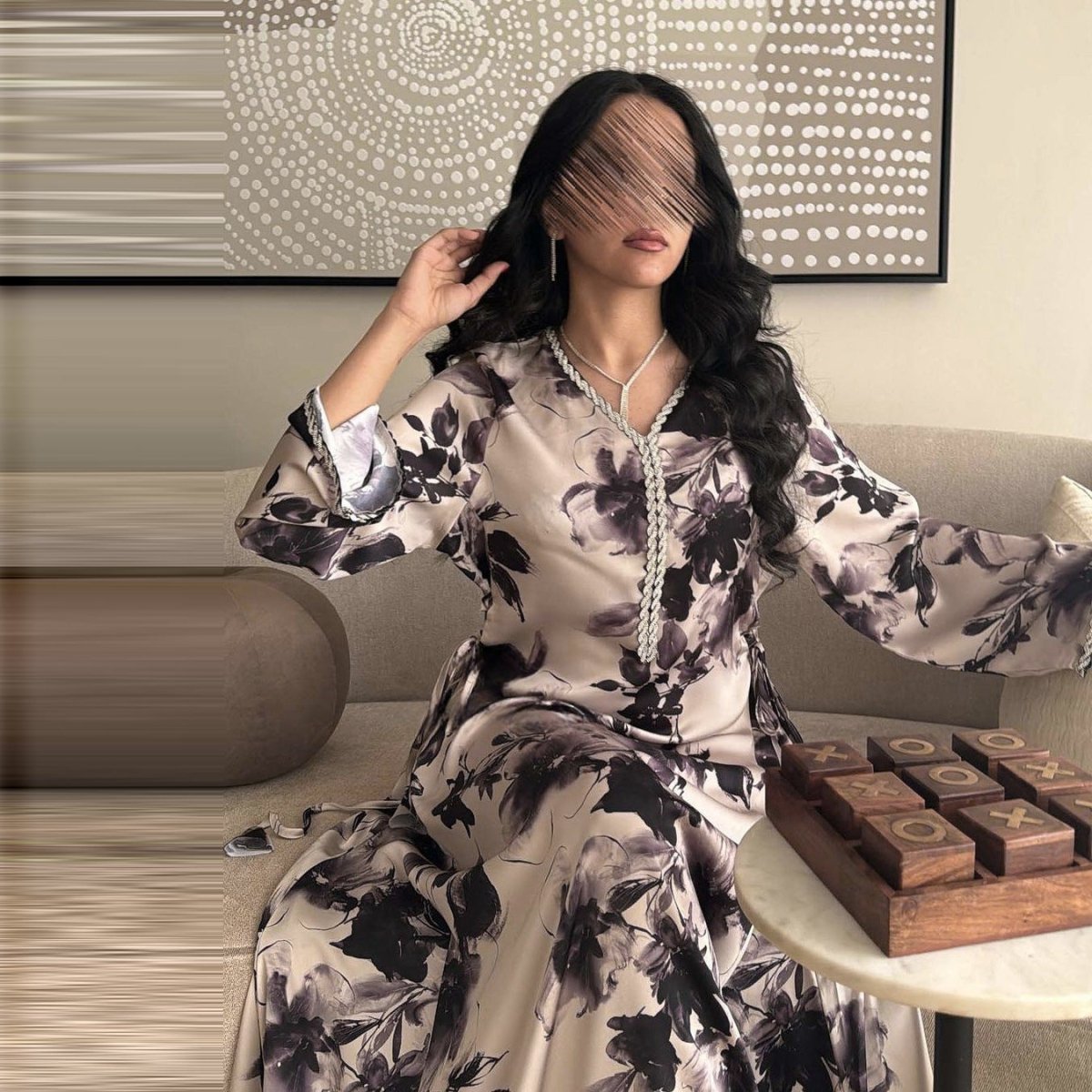 Abaya WIth Printed Design | Fashion Abaya With Diamonds (MA156) - Mariam's Collection