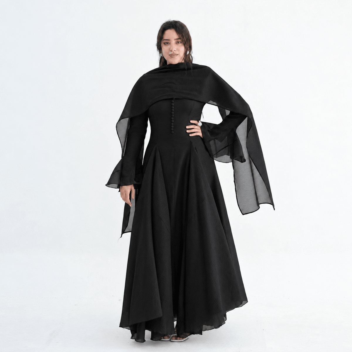 Accordion-Pleat Maxi Dress & Scarf Set(MS596) - Mariam's Collection