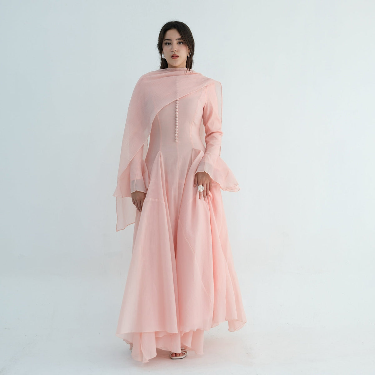 Accordion-Pleat Maxi Dress & Scarf Set(MS596) - Mariam's Collection