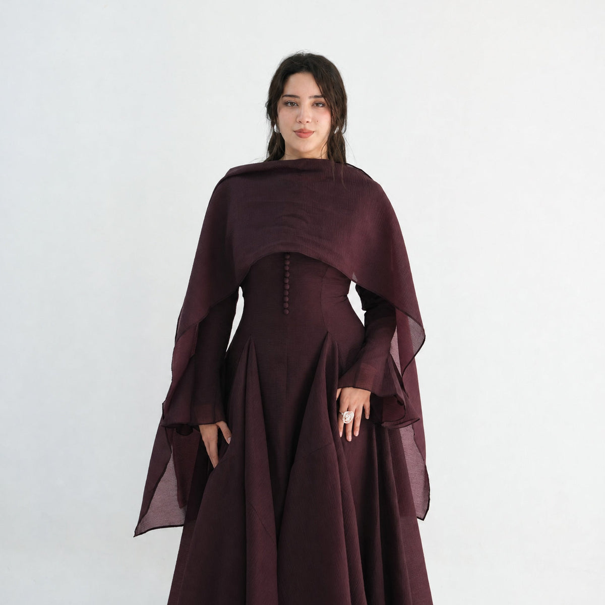 Accordion-Pleat Maxi Dress & Scarf Set(MS596) - Mariam's Collection