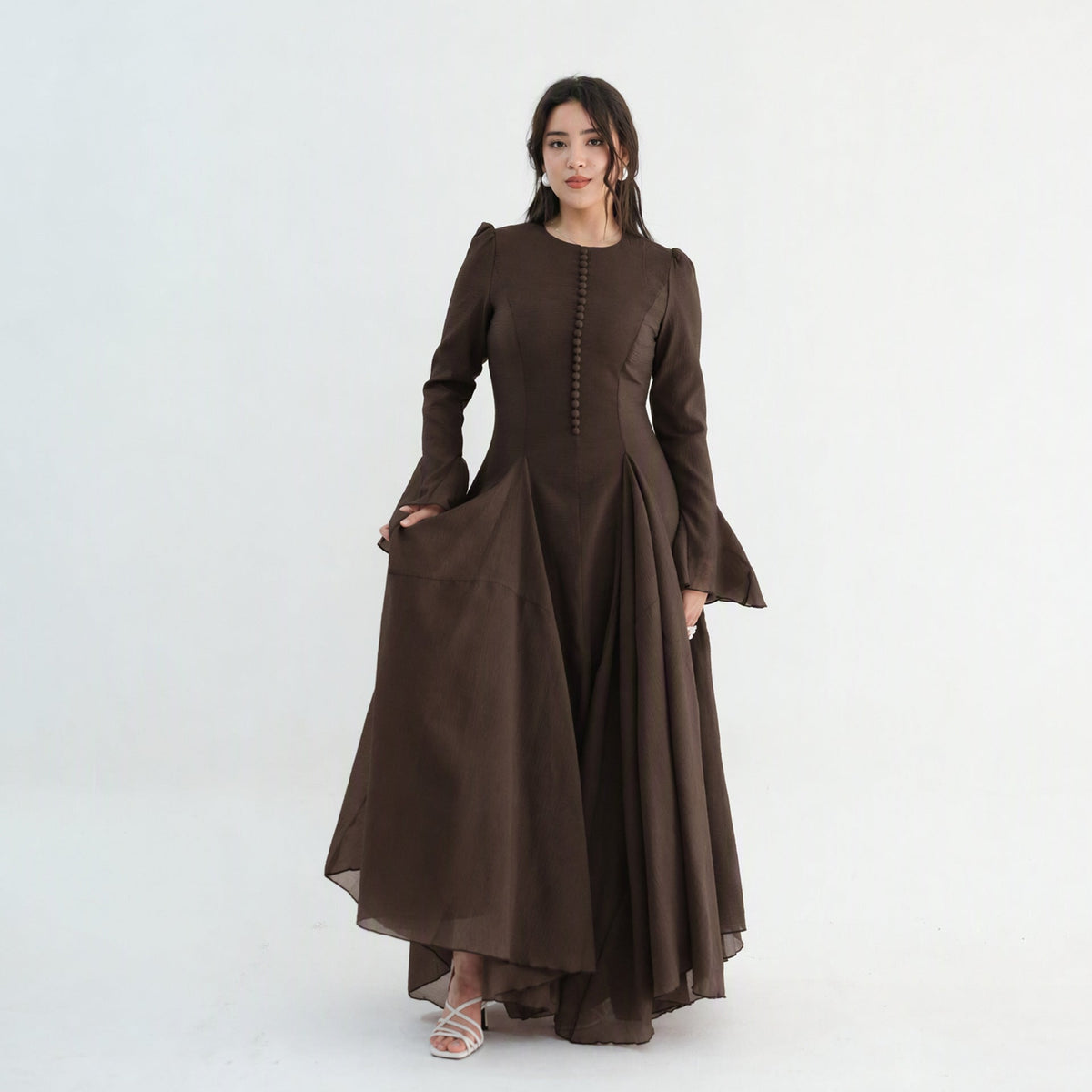 Accordion-Pleat Maxi Dress & Scarf Set(MS596) - Mariam's Collection