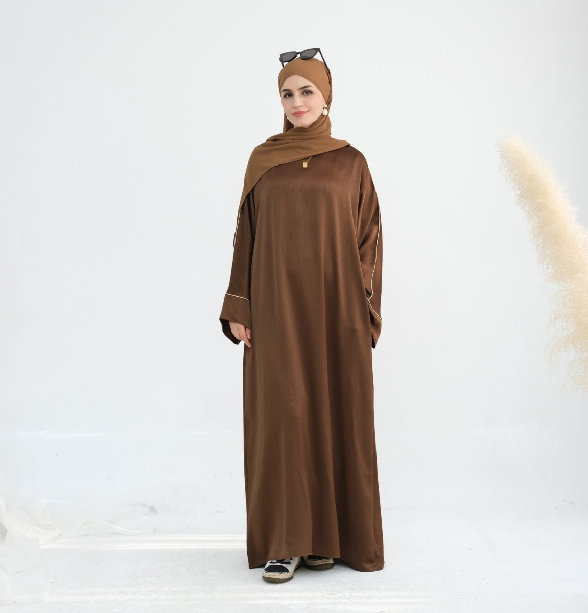 Acetate Crinkle Solid Color Round Neck Abaya Set(MA307) - Mariam's Collection