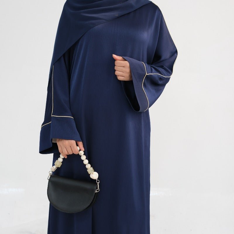 Acetate Crinkle Solid Color Round Neck Abaya Set(MA307) - Mariam's Collection