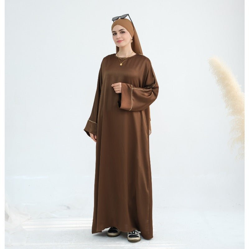 Acetate Crinkle Solid Color Round Neck Abaya Set(MA307) - Mariam's Collection