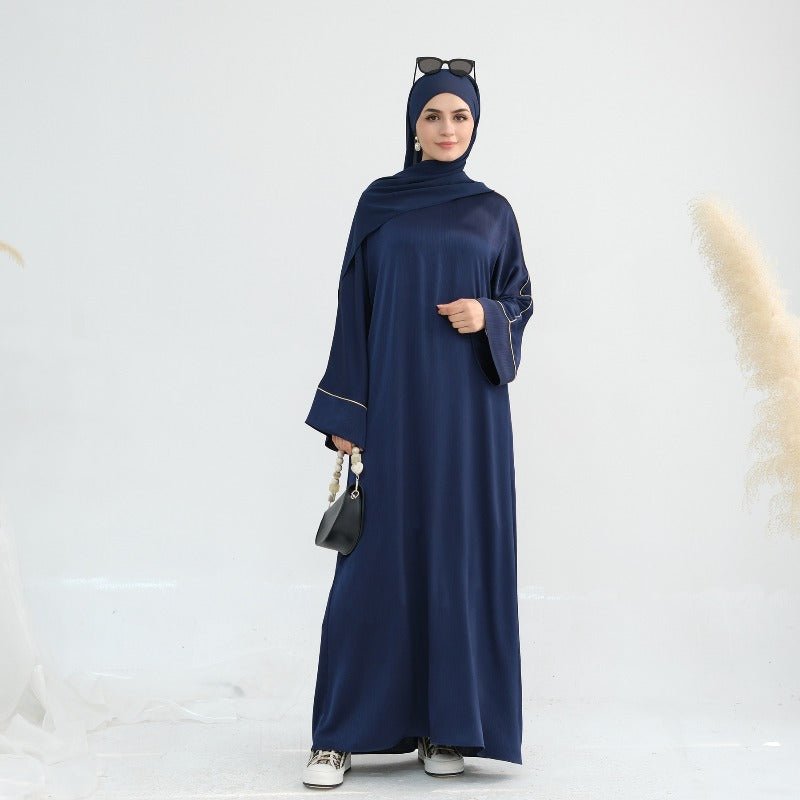 Acetate Crinkle Solid Color Round Neck Abaya Set(MA307) - Mariam's Collection