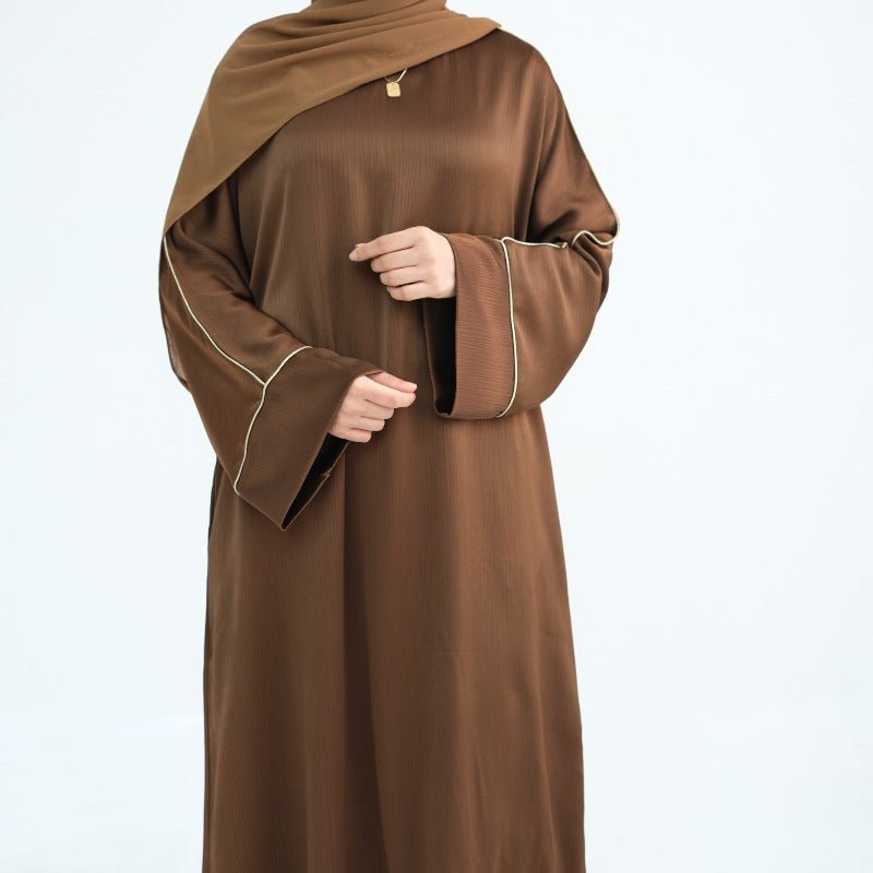 Acetate Crinkle Solid Color Round Neck Abaya Set(MA307) - Mariam's Collection