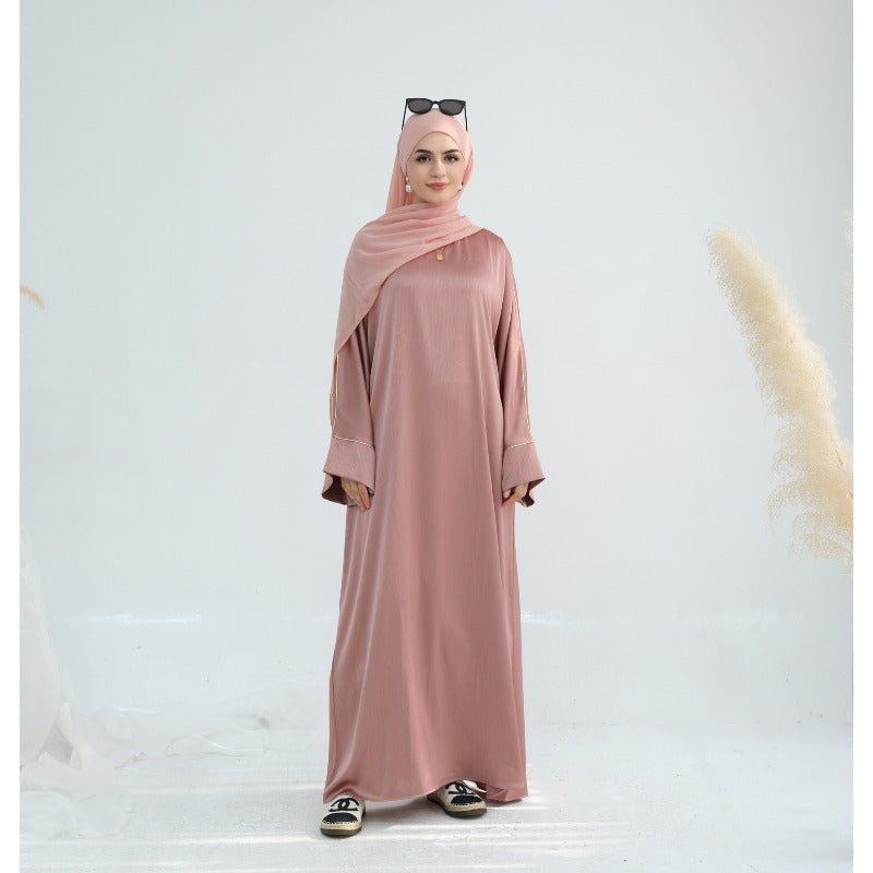 Acetate Crinkle Solid Color Round Neck Abaya Set(MA307) - Mariam's Collection