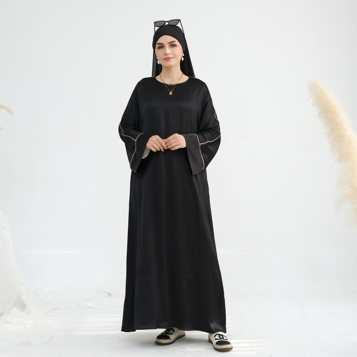 Acetate Crinkle Solid Color Round Neck Abaya Set(MA307) - Mariam's Collection