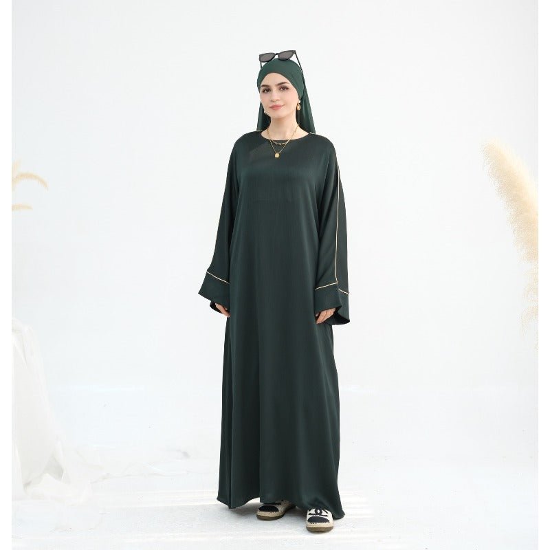 Acetate Crinkle Solid Color Round Neck Abaya Set(MA307) - Mariam's Collection
