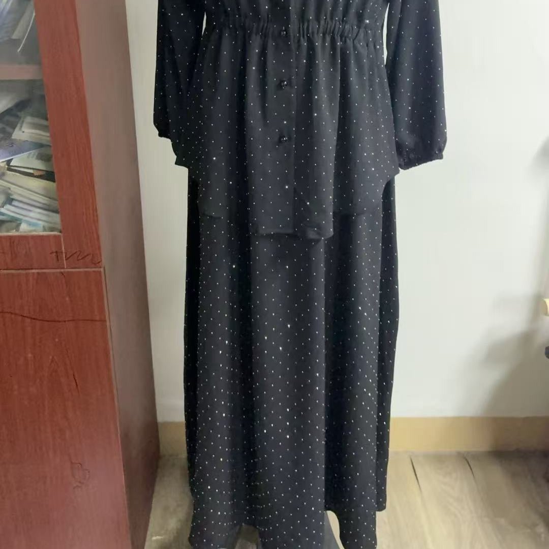 All-Over Rhinestone Top & Maxi Skirt Set | Modest Two-Piece Outfit(MS584) - Mariam's Collection