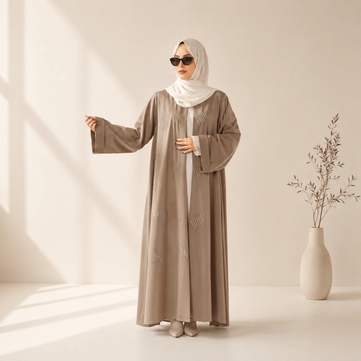 Archive Piece 3D Embroidery Abaya With Geometric Beads - MP004 (Size M Only) - Mariam's Collection