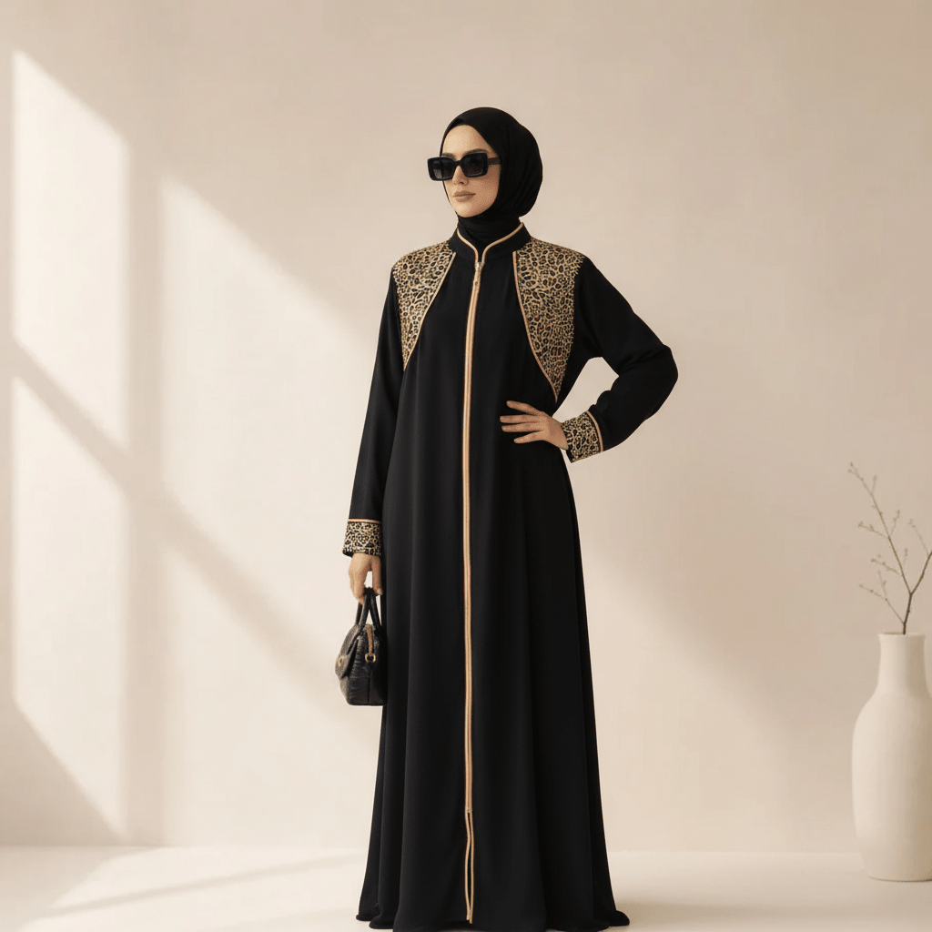 Gold Rope Embroidered Open Abaya – Archive Black Abaya