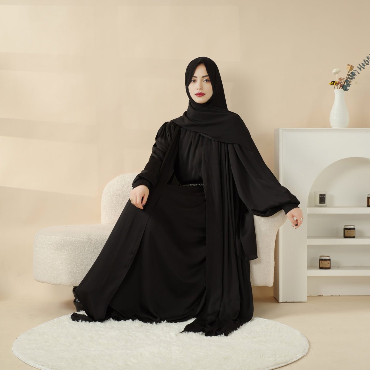 Archive Piece Crinkle Crepe Abaya 3-Piece Set - MP025 (Size M Only) - Mariam's Collection