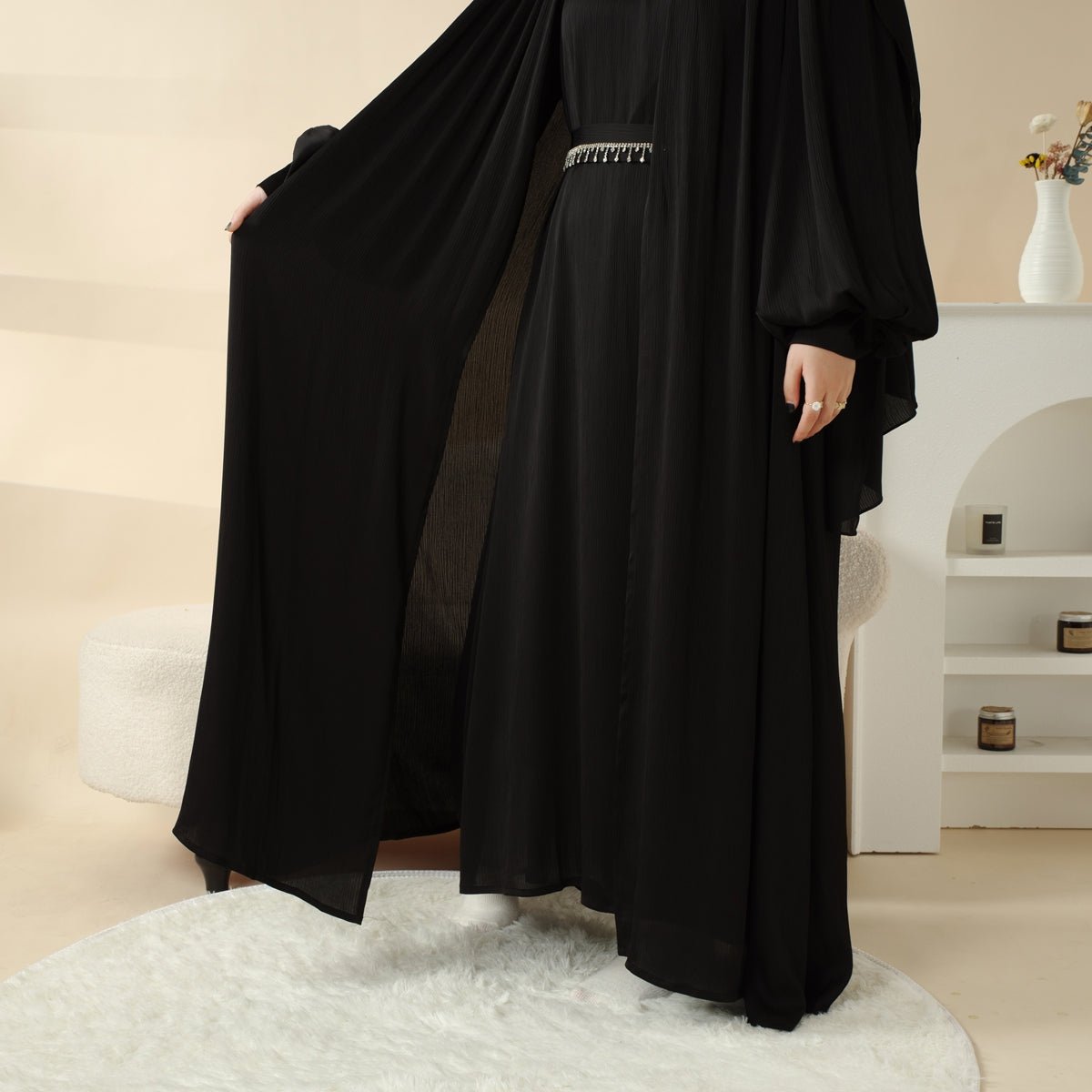Archive Piece Crinkle Crepe Abaya 3-Piece Set - MP025 (Size M Only) - Mariam's Collection