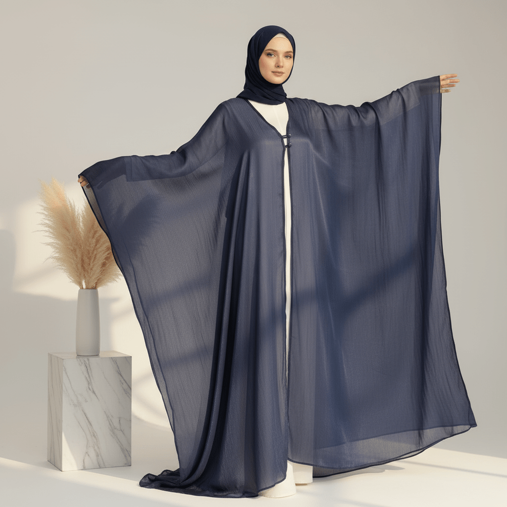 Archive Piece Crinkle Open Abaya & Hijab Set - MP027 (Size L Only) - Mariam's Collection