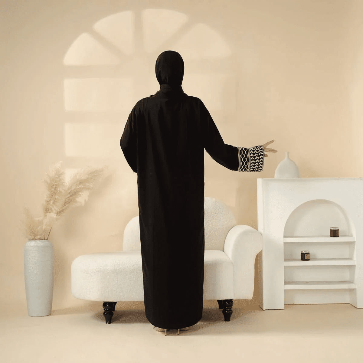 Archive Piece Keffiyeh-Embroidered Cuff Integrated Hijab Prayer Abaya - MP050 (Size Free Size Only) - Mariam's Collection