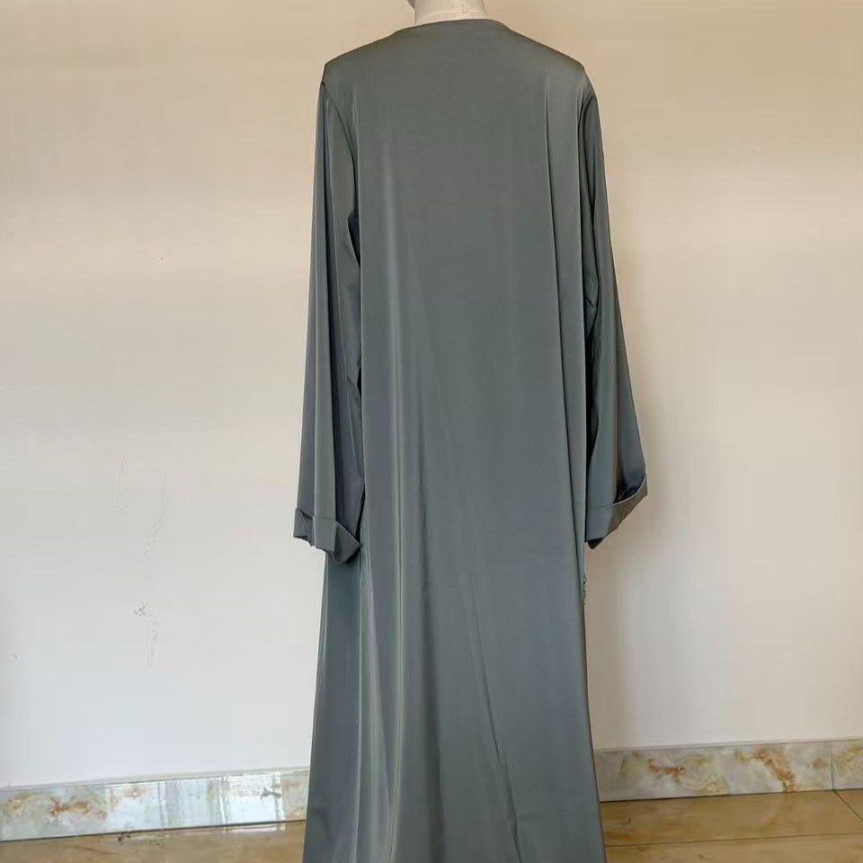Satin-Look Open Abaya Three-Piece Set – Archive Robe