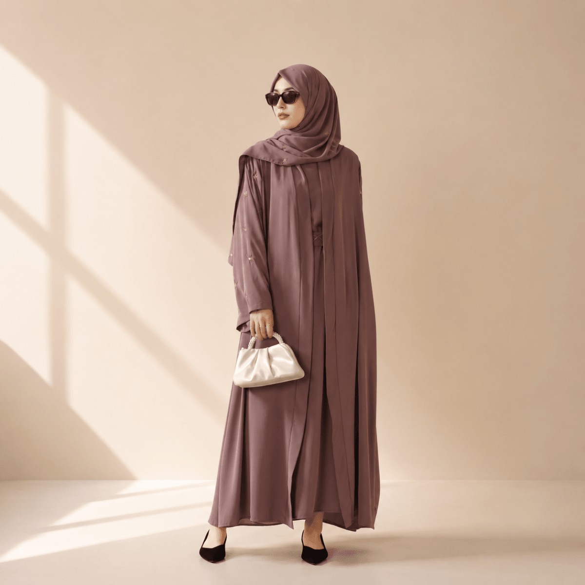 Archive Piece Tulip Embroidery Open Abaya 4-Piece Set - MP005 (Size M/S Only) - Mariam's Collection