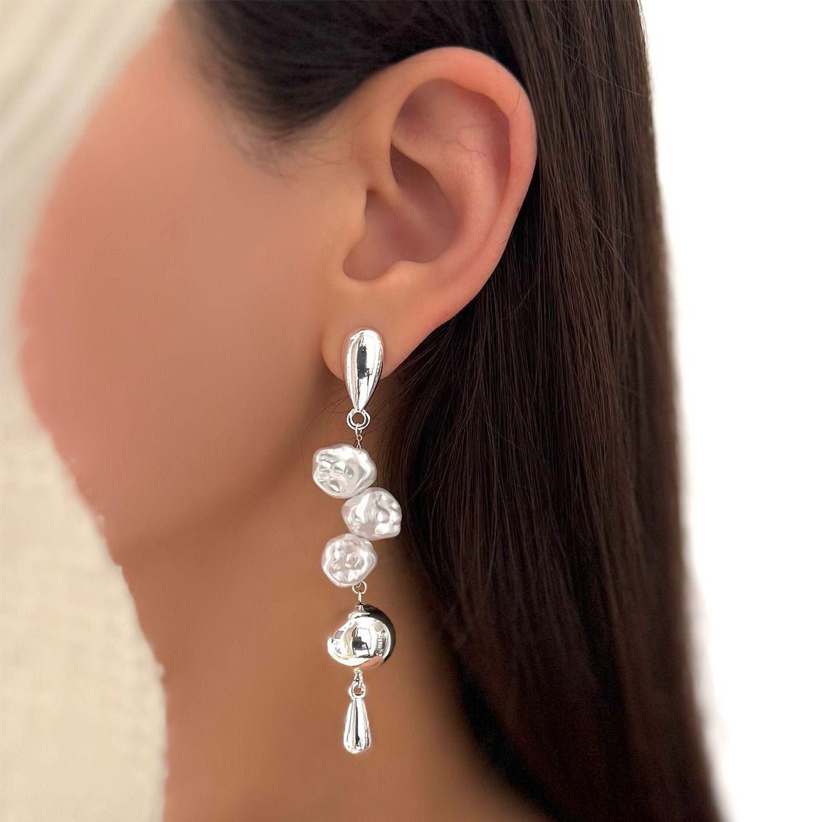 Artistic Asymmetric Pearl Drop Earrings (MAC325) - Mariam's Collection