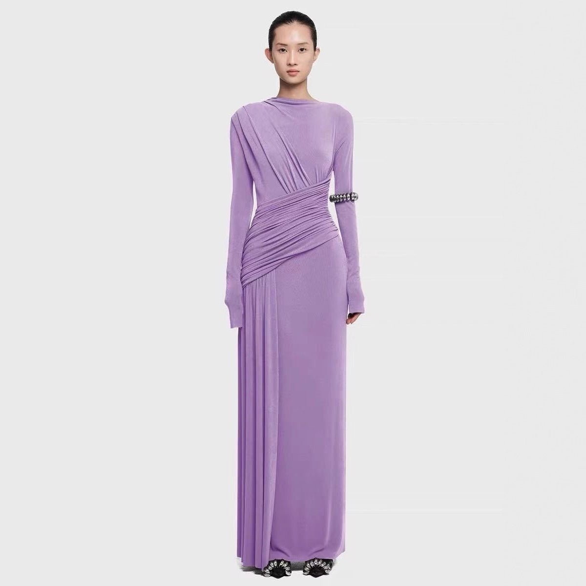 Asymmetric Draped Evening Gown(MS220) - Mariam's Collection