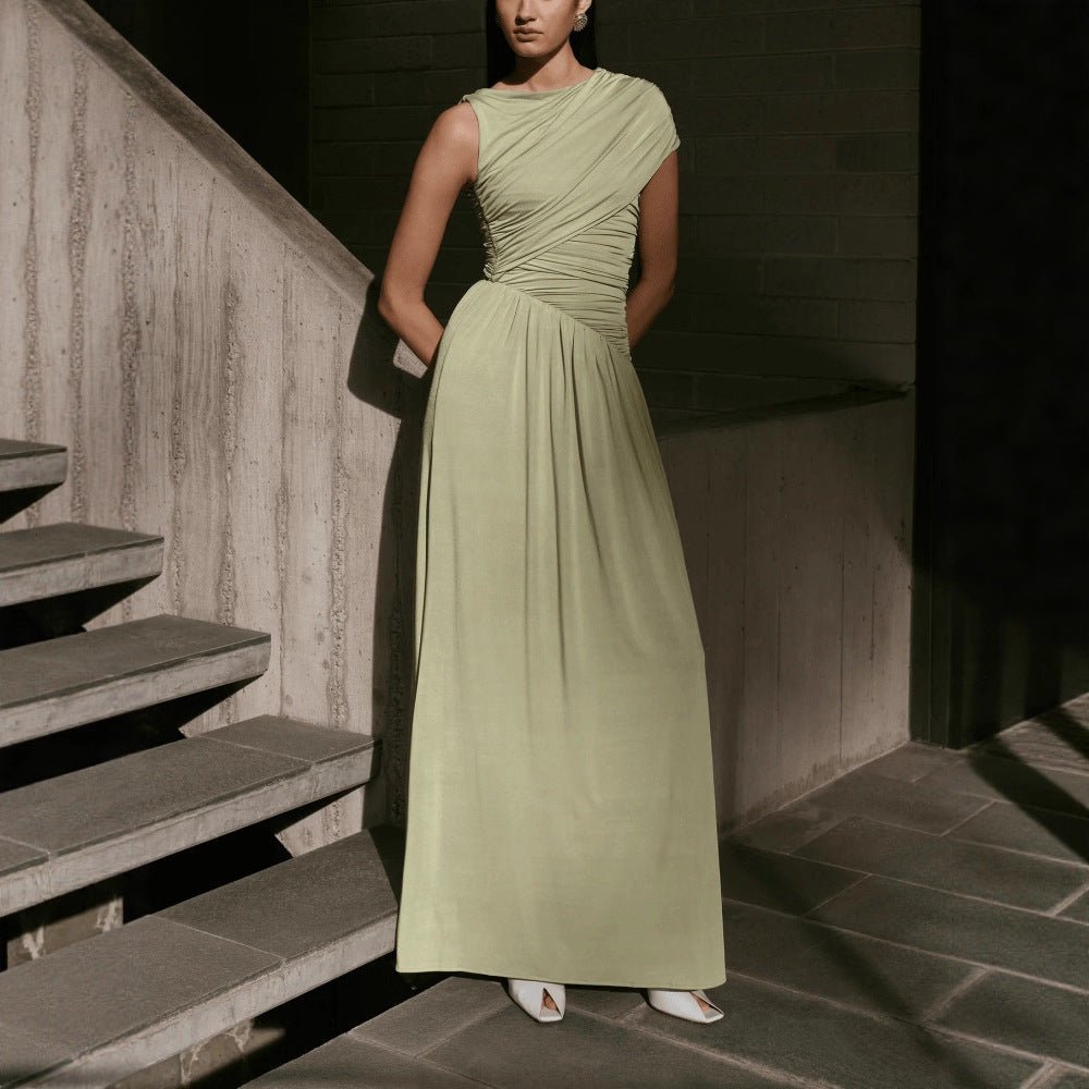 Asymmetric Draped Maxi Dress – Jersey Abaya Gown MS352