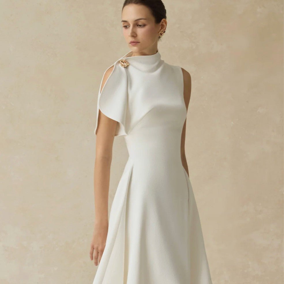 Asymmetric Draped Shoulder Hi - Lo Formal Dress(MS416) - Mariam's Collection