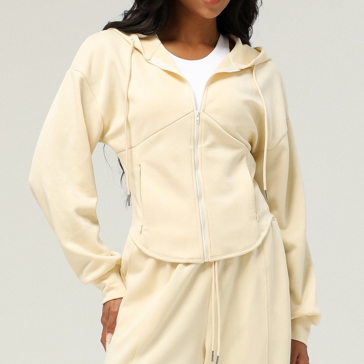 Athletic Zip - Up Hoodie Jacket | Cinched Waist Yoga Top with Pockets(MS169) - Mariam's Collection