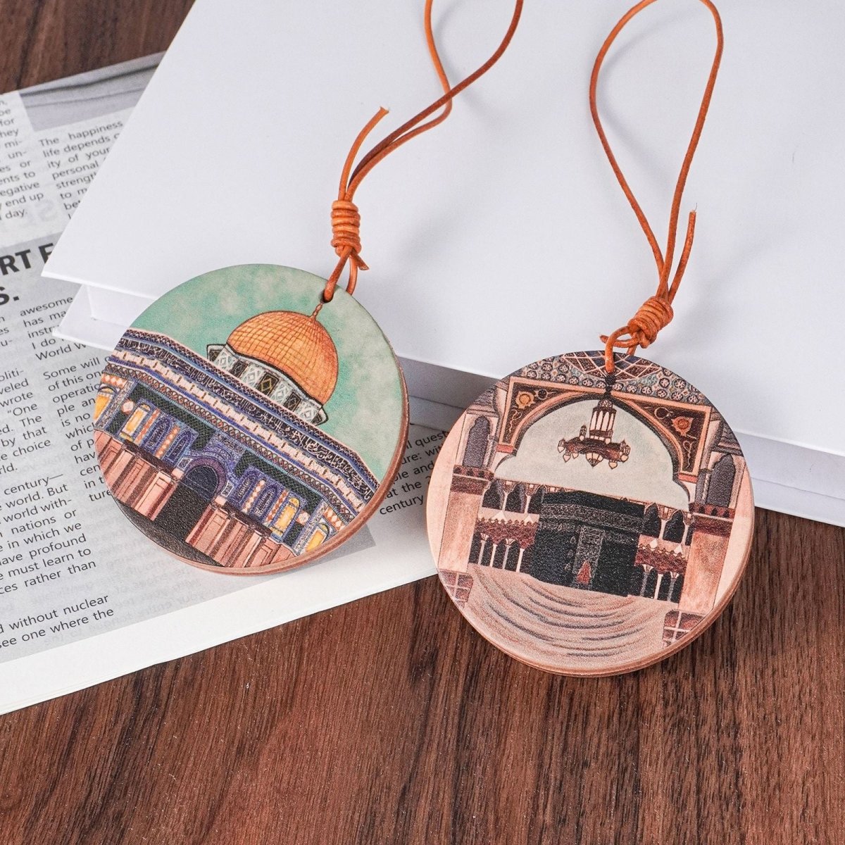 Handcrafted Islamic Car Mirror Hanger | Premium Leather Islamic Car Ornament with Geometric Art  Metat (MAC260)