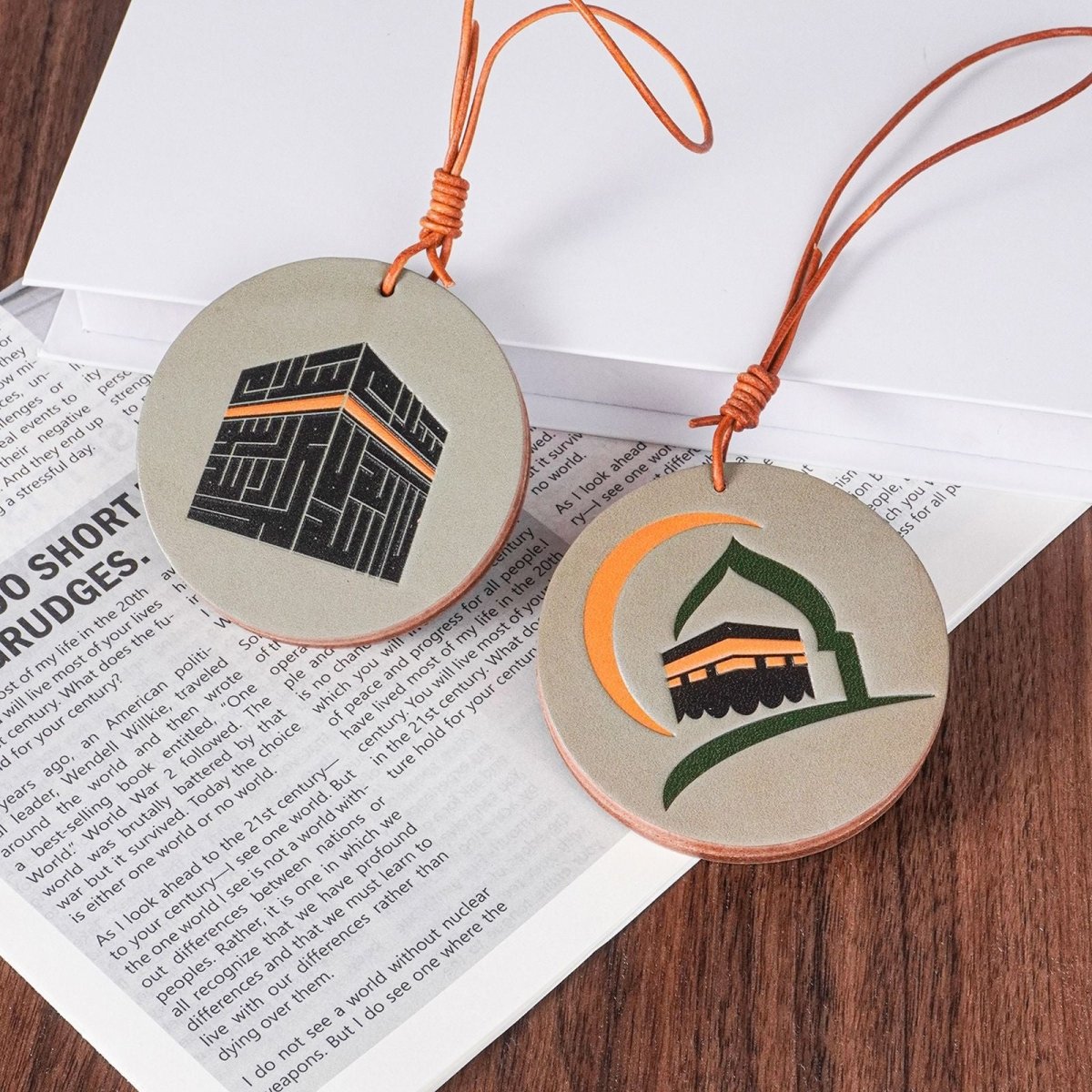 Handcrafted Islamic Car Mirror Hanger | Premium Leather Islamic Car Ornament with Geometric Art  Metat (MAC260)