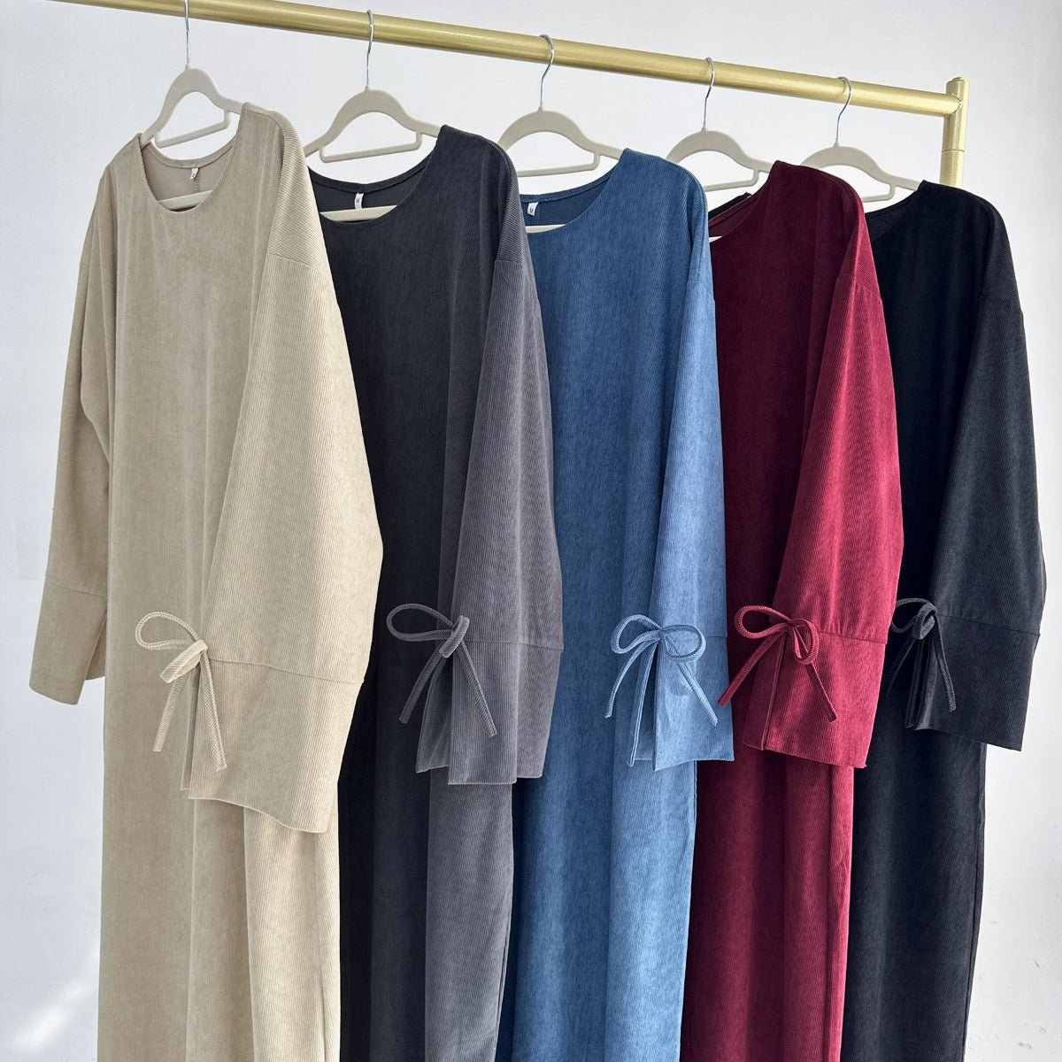 Autumn Bow - Sleeve Corduroy Abaya | Modest Muslim Women's Luxury Wear. (MA248) - Mariam's Collection