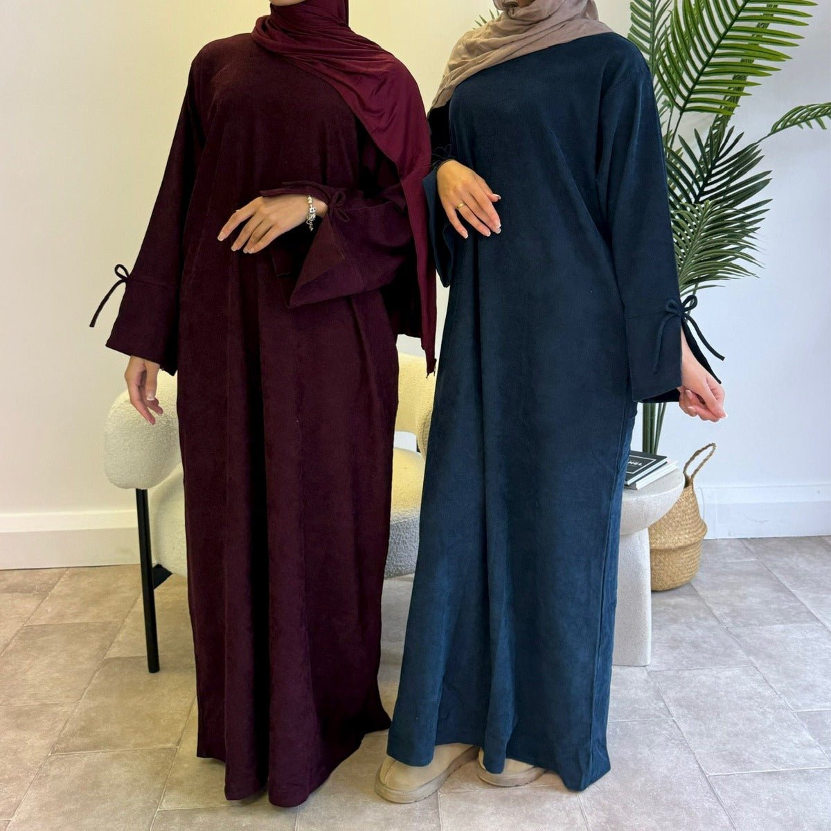 Autumn Bow - Sleeve Corduroy Abaya | Modest Muslim Women's Luxury Wear. (MA248) - Mariam's Collection