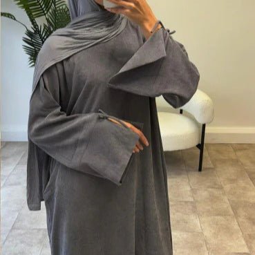 Autumn Bow - Sleeve Corduroy Abaya | Modest Muslim Women's Luxury Wear(MA248) - Mariam's Collection