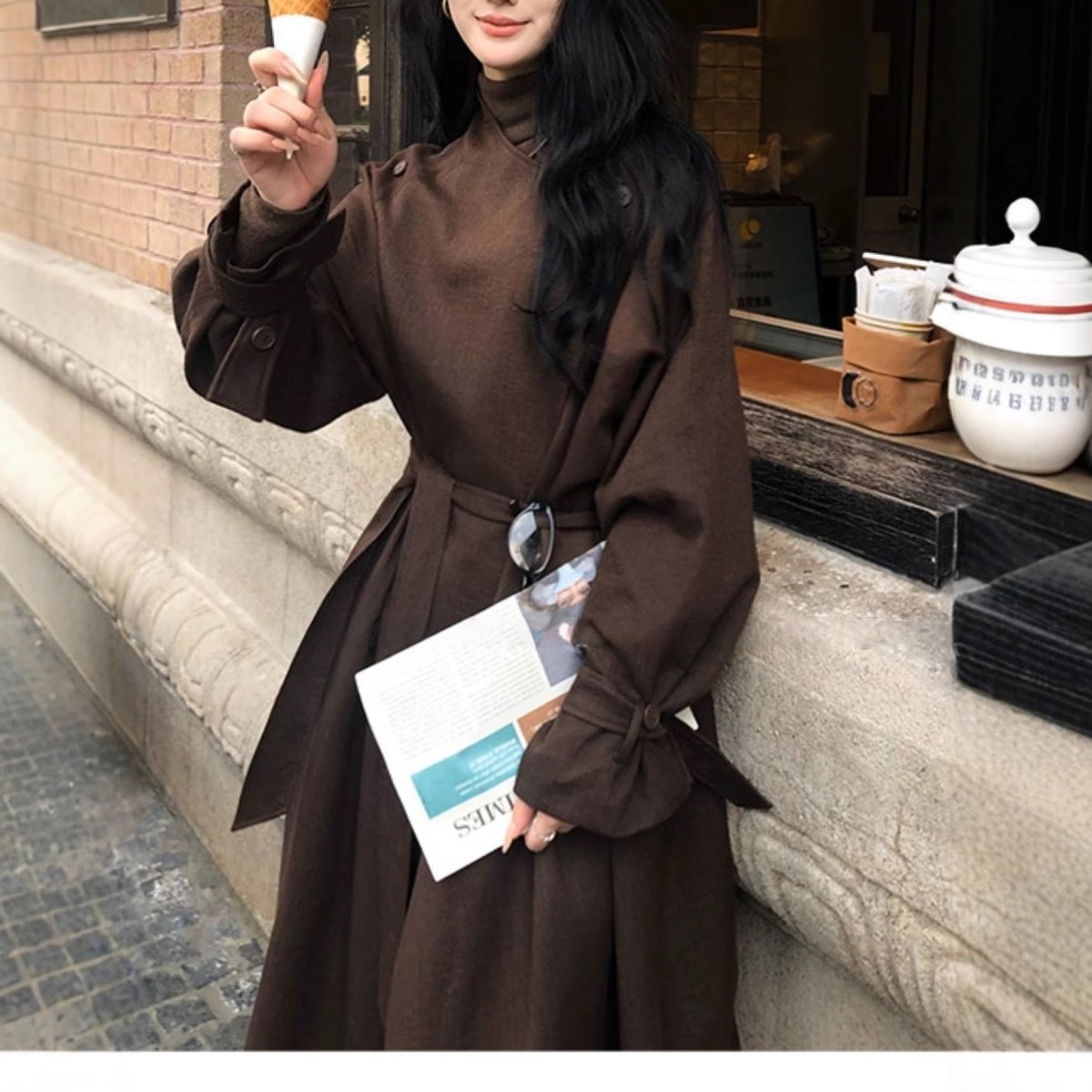 Autumn Long Coat with Wide Lapel | Belted Maxi Jacket(MS145) - Mariam's Collection