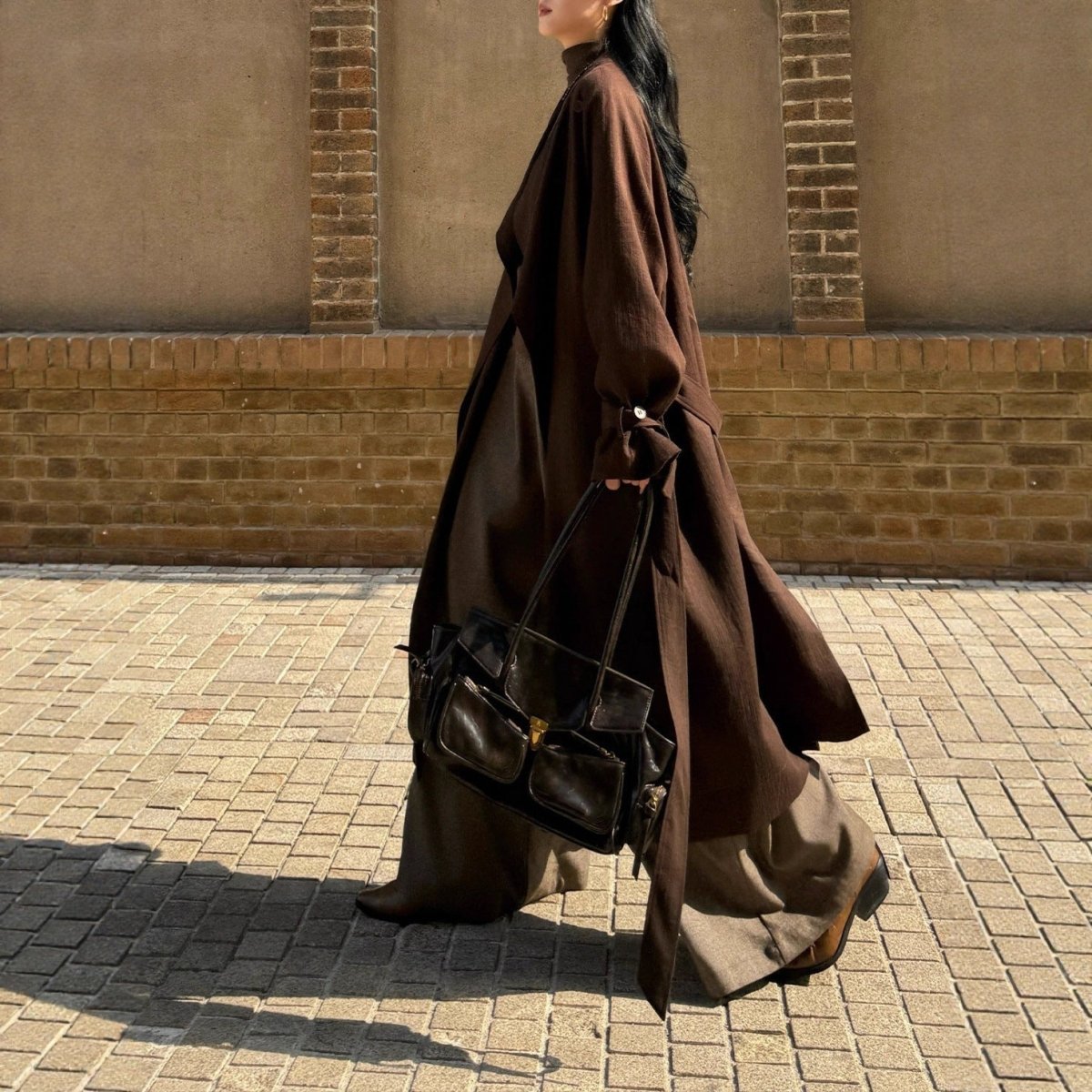 Autumn Long Coat with Wide Lapel | Belted Maxi Jacket(MS145) - Mariam's Collection