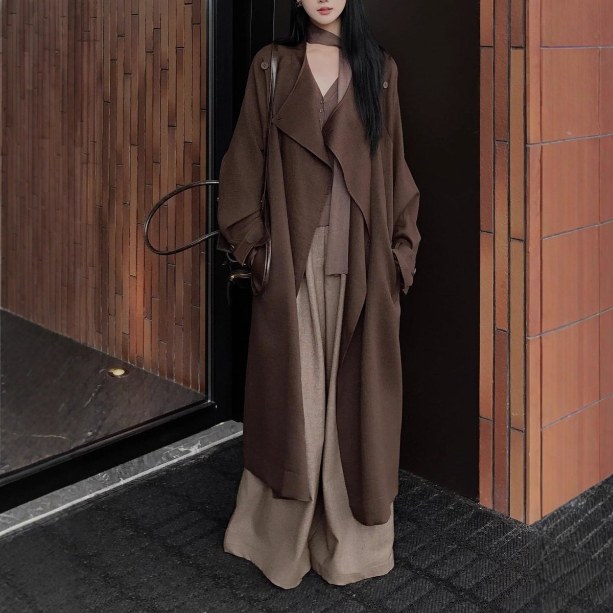 Autumn Long Coat with Wide Lapel | Belted Maxi Jacket(MS145) - Mariam's Collection