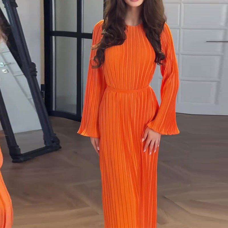 Autumn New Pleated Flared Sleeve Wedding Guest Dress Abaya with Belt. (MA193) - Mariam's Collection