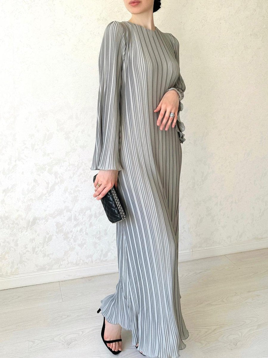 Autumn New Pleated Flared Sleeve Wedding Guest Dress Abaya with Belt. (MA193) - Mariam's Collection