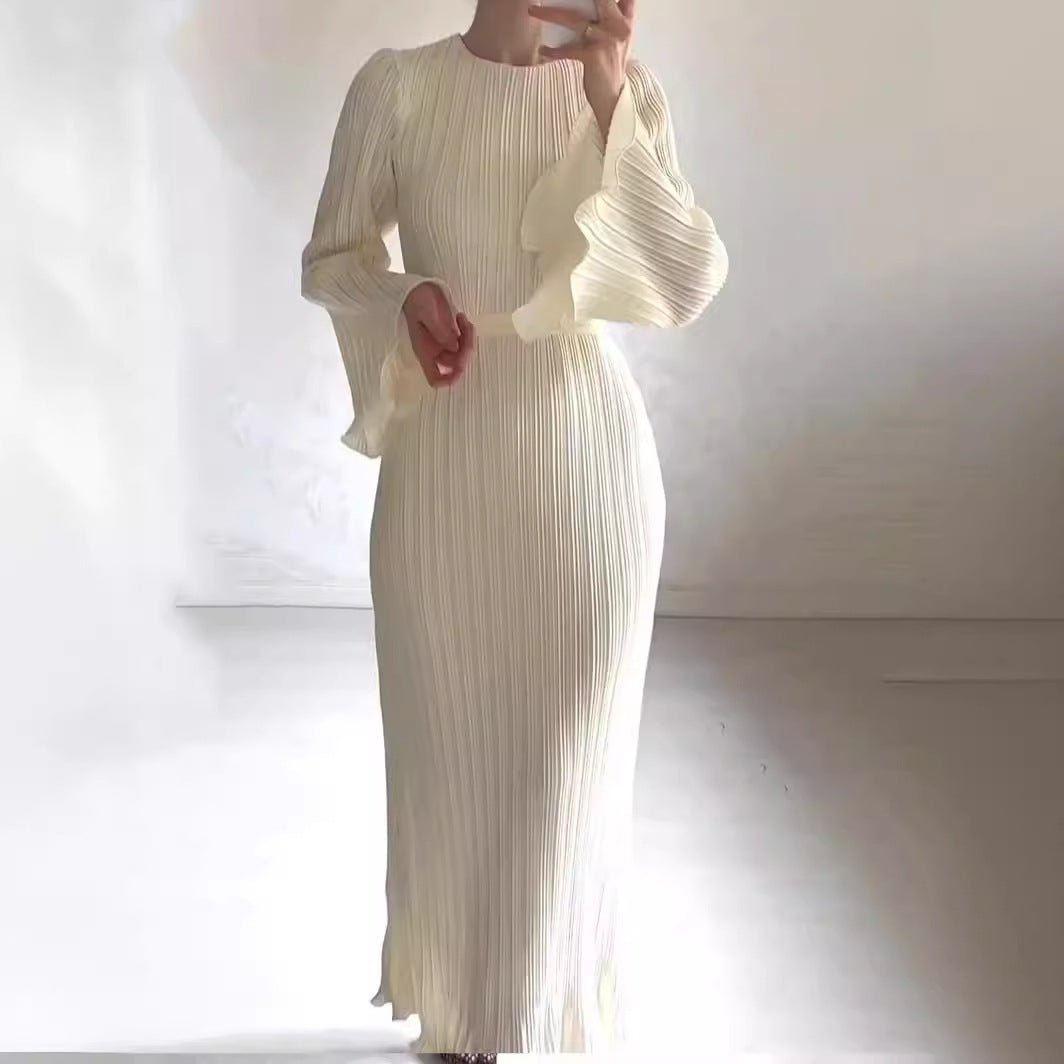 Autumn New Pleated Flared Sleeve Wedding Guest Dress Abaya with Belt. (MA193) - Mariam's Collection