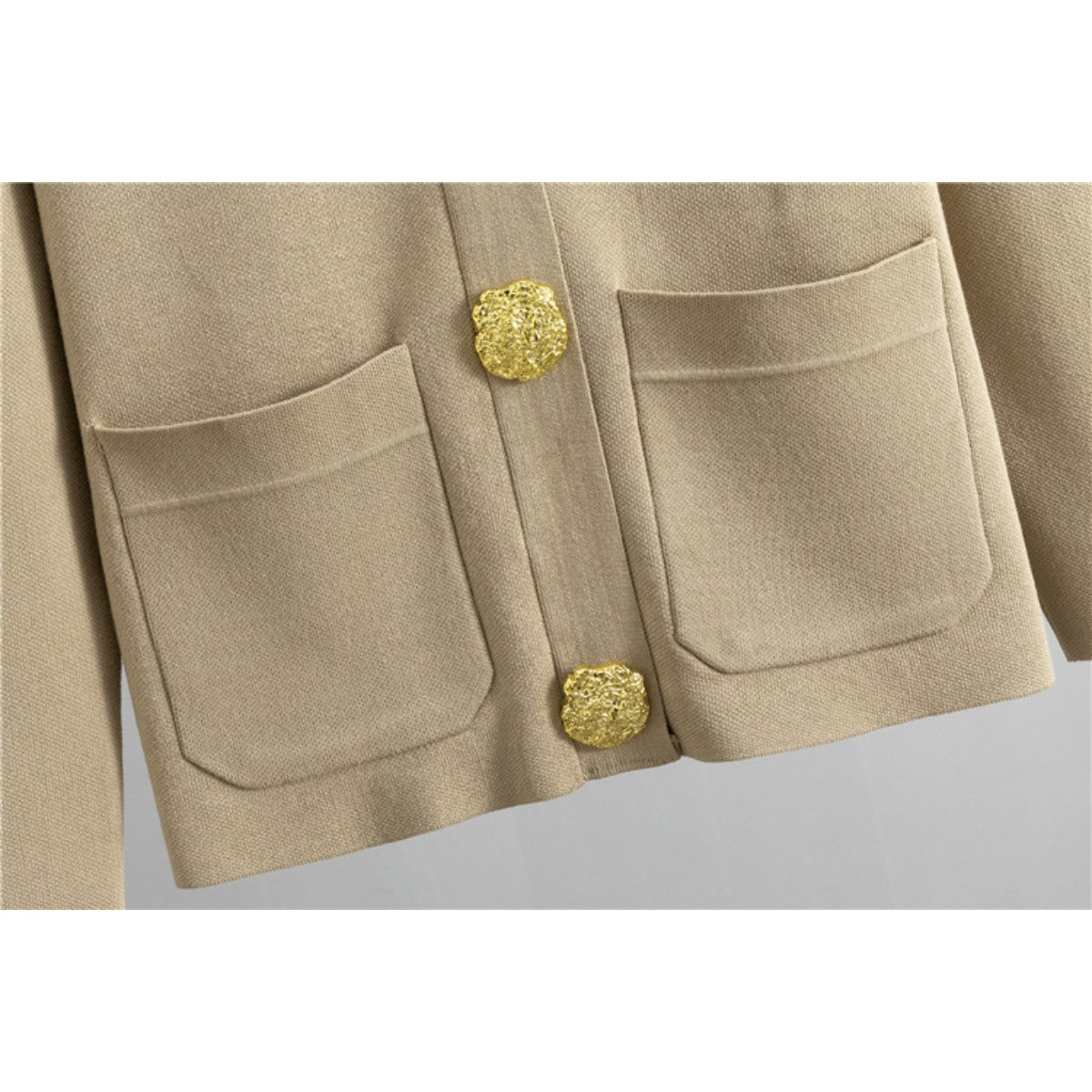 Autumn - Winter Knit V - Neck Gold Button Cardigan Two - Piece Set. (MS089) - Mariam's Collection