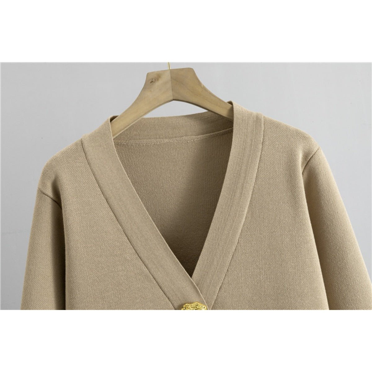 Autumn - Winter Knit V - Neck Gold Button Cardigan Two - Piece Set. (MS089) - Mariam's Collection