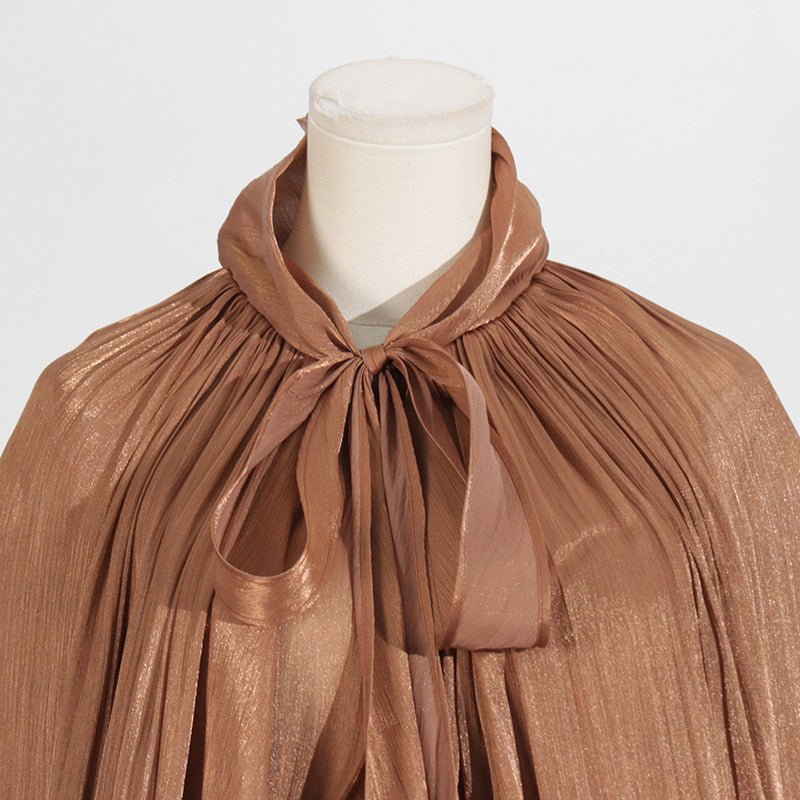 Balloon Sleeve Tie - Neck Maxi Dress(MS303) - Mariam's Collection