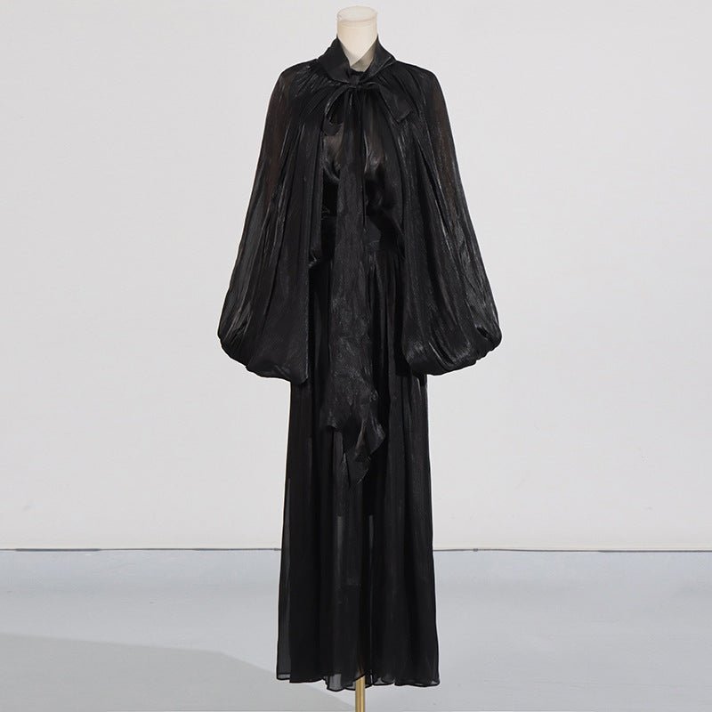 Balloon Sleeve Tie - Neck Maxi Dress(MS303) - Mariam's Collection