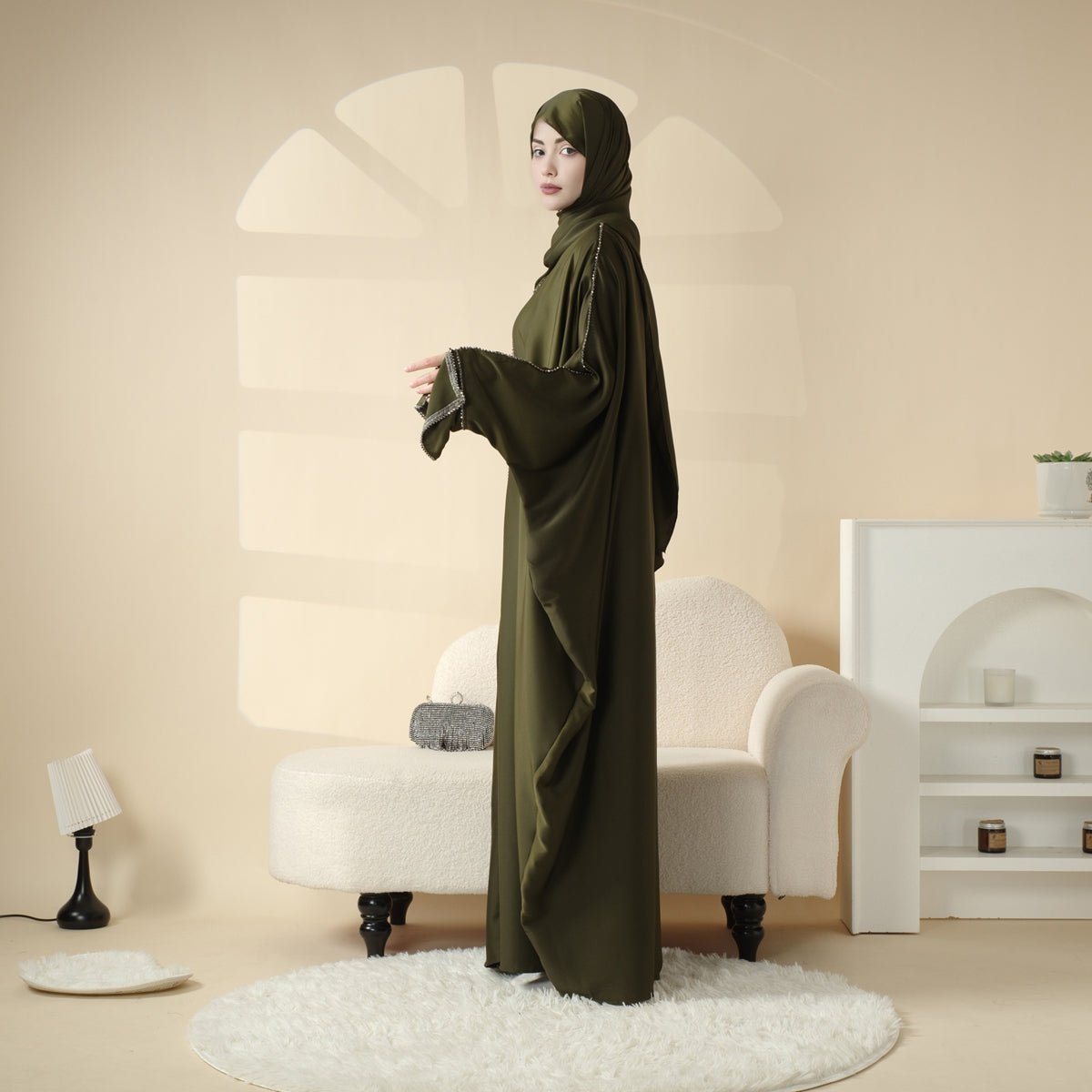 Batwing Abaya With Matching Hijab | Batwing Sleeve Abaya (MA041) - Mariam's Collection
