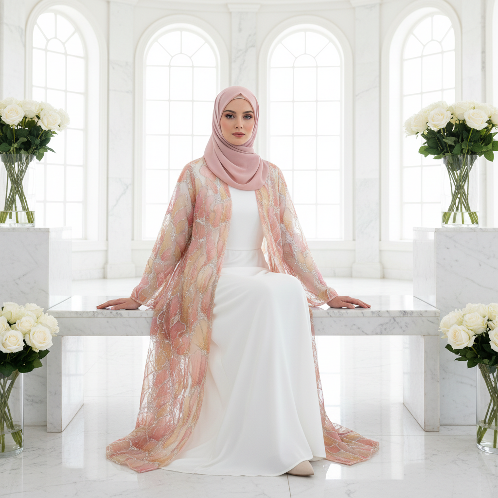 Luxury Hand-Embroidered Open Abaya Cardigan(MOA295)