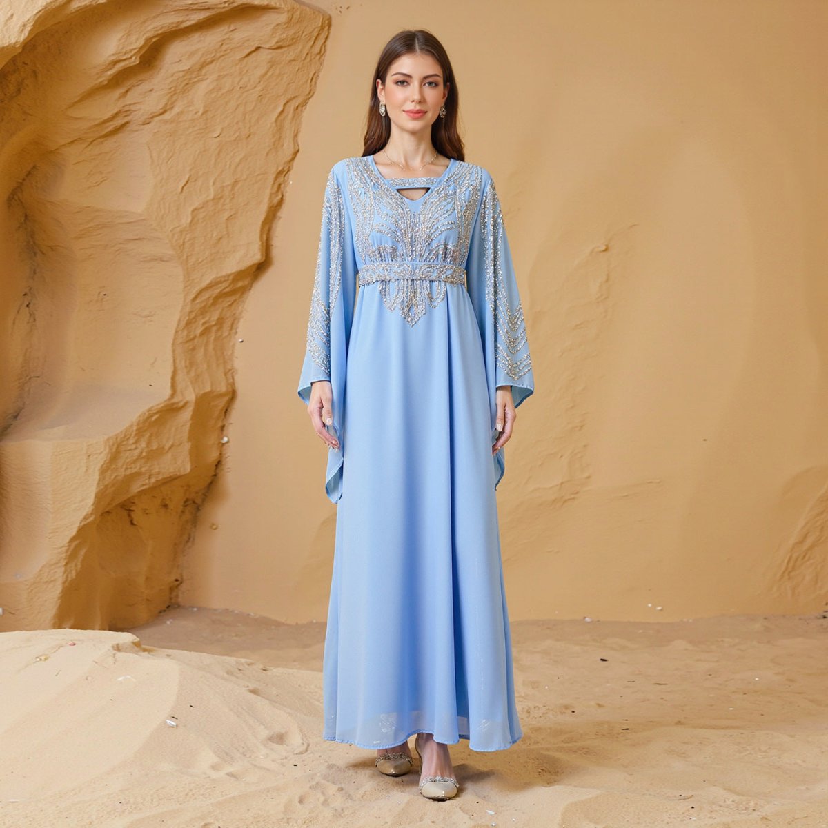 Sky Blue Beaded Kaftan Abaya