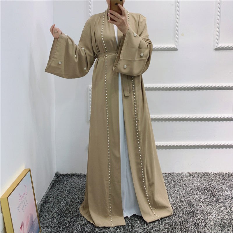 Beaded Open Abaya - Elegant & Temperament With Matching Belt (MOA090) - Mariam's Collection