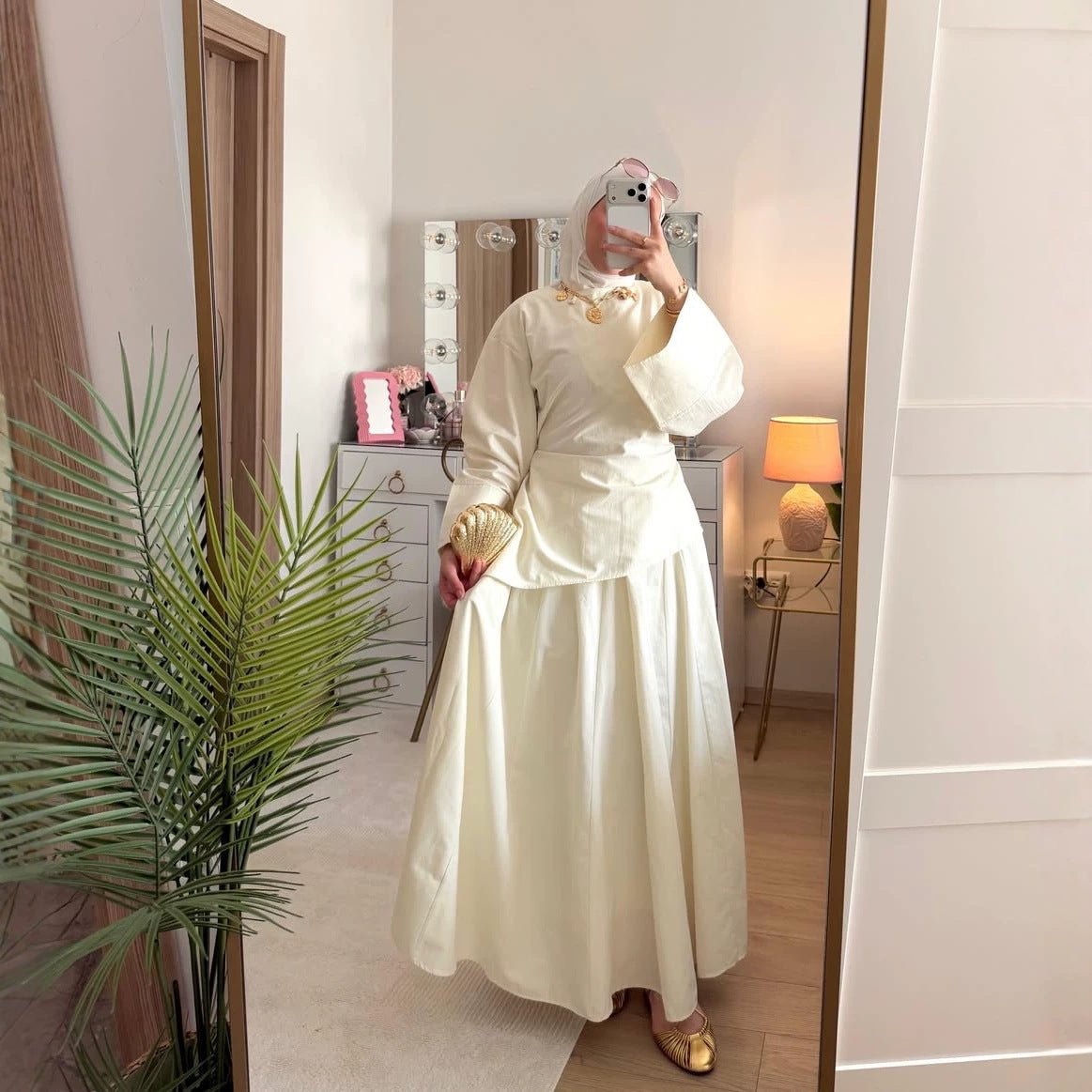 Bell Sleeve Back-Tie Top & A-Line Maxi Skirt Set(MS469) - Mariam's Collection