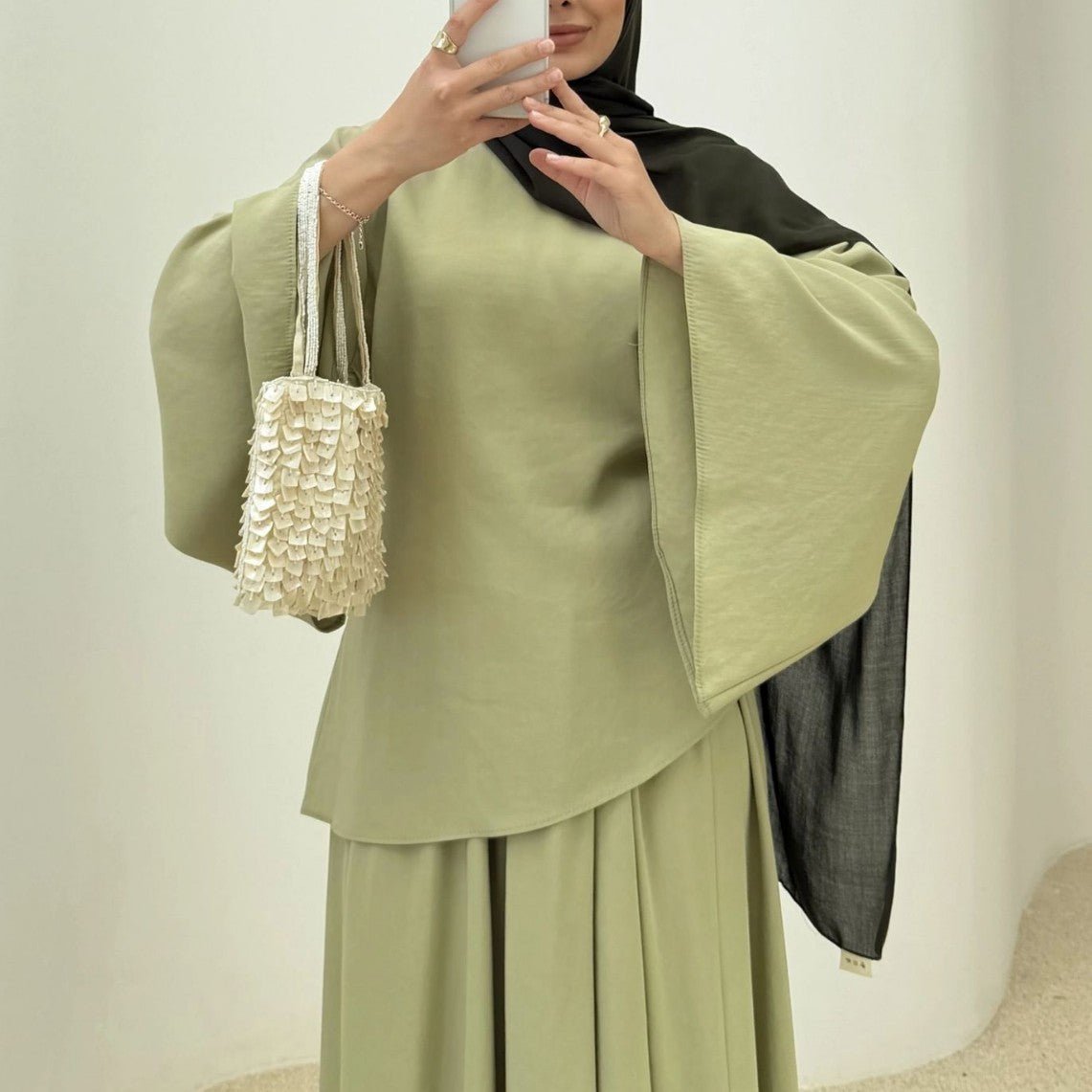 Bell Sleeve Back-Tie Top & A-Line Maxi Skirt Set(MS469) - Mariam's Collection
